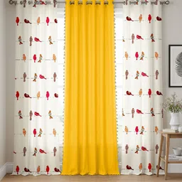 URBAN SPACE Yellow & White Set of 3 Floral Long Door Curtain-image-30