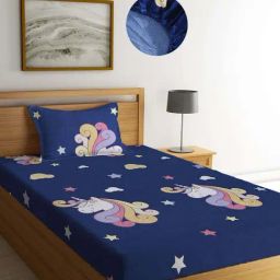 Klotthe Blue Cotton Blend 300 TC Single Elastic Bedsheet With 1 Pillow Cover-picture-29
