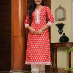 Rain and Rainbow Red Cotton Printed Straight Kurta-picture-46