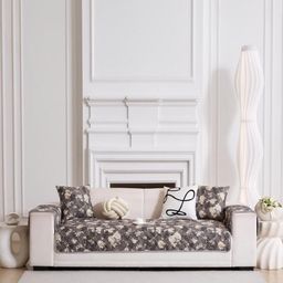 HomeCloud Grey & Beige Printed Cotton 2 Seater Sofa Cover-image-74