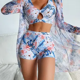 Plus Curvves Tropical Printed Swimwear Coverup Set-image-98