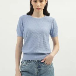 United Colors of Benetton Light Blue Cotton Regular Fit Sweater-picture-6