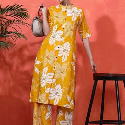 Sangria Floral Printed Pure CottonStraightKurta & Palazzos Sets-49
