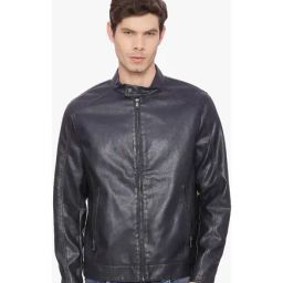 Basics Navy Full Sleeves Mock Collar Jacket-image-65