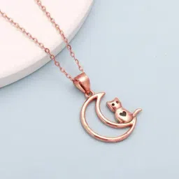 GIVA 92.5 Sterling Silver Cat in Crescent Moon Pendant with Chain for Women-image-14