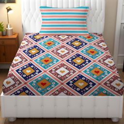 IVAZA Multicoloured Geometric Queen Bedsheet With 1 Pillow Covers-image-51