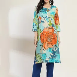 Rangriti Floral Printed Round Neck Cotton Straight Kurta-picture-22