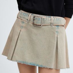 MANGO Pleated Pure Cotton Denim Mini Skirt-image-6