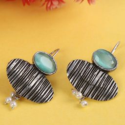 PUJVI Artificial Stone Studded & Beaded Geometric Shaped Studs-1
