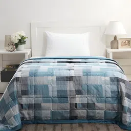 MASPAR Blue & White Printed 300 GSM Cotton Single Bed Quilt-55
