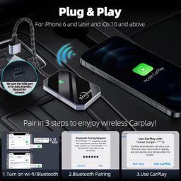 eautor Wireless CarPlay Adapter, Converts Wired to Wireless CarPlay, Fits for Cars from 2017 & iOS 10+, Easy Use & Stable Connection image 3