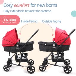 LuvLap Regal Baby Stroller/Pram with 5 Point Safety Harness, Reversible Stroller, Looking Window, Multi Level Recline & Adjustable footrest, Extendable Canopy, Purple image 2