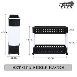SIMPARTE 2 Layer Slim Classic Black & White Storage Organizer-Multipurpose Storage Rack & Easy-to-Move Slide Out Shelf Rack Trolley (Plastic) with Wheels for Kitchen Home Washing & Utility Area image 3