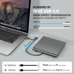 ROOFULL External CD DVD Drive USB-C & USB 3.0, Portable DVD/CD ROM +/-RW Drive Burner Rewriter with Protective Storage Carrying Case Bag for Windows Linux Mac Laptop Desktop, MacBook Pro/Air, iMac image 3
