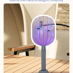 Halohop Mosquito Bat with UV Light Lamp, 2 in 1 Mosquito Racket USB Rechargeable - Bug Zapper Electric Fly Swatter with Base Stand - Mosquito Killer Lamp with Lithium-ion Battery (Grey) image 5