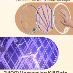 COSTAR Mosquito Bat with UV Light, Foldable Mosquito Racket Rechargeable, 2 in 1 Auto Mosquito Killer with Base Stand, Electric Fly Swatter, Lithium-ion Battery image 4