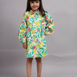 Nature Nook Kids Girls Floral Printed Puff Sleeve Shirt Cotton Dress-image-46