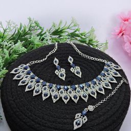 VATSALYA creation Alloy Gold- plated Blue Silver Jewellery Set-31