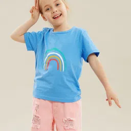 Kookie Kids Half Sleeves Top Rainbow Print - Blue-picture-14