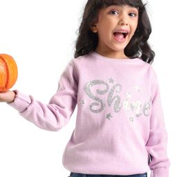 Babyhug Cotton Knit Full Sleeves Pullover Sequin Design - Purple-image-1