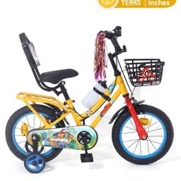 Kids 14 Inch Vibrant Graphics Print Bicycle with Training Wheels - Yellow-9