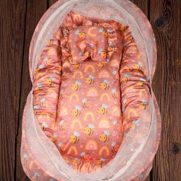 Mittenbooty Mosquito net bedding Jumbo in shining velvet fabric and sparkle net in Honeybee print- Brown-19