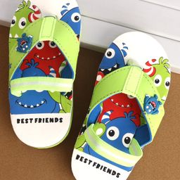 Cute Walk by Babyhug Monster Printed Flip Flops with Back Strap - Green-image-1
