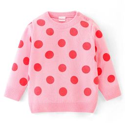 Babyhug 100% Acrylic Knit Full Sleeves Polk Dot Design Sweater - Pink-image-53