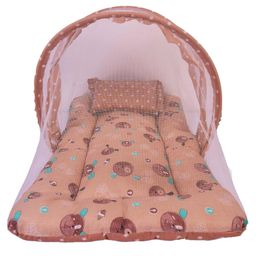 Babytoons Baby Bed with Thick Mattress, Mosquito Net with Zip Closure & Neck Pillow, Day_Bed Baby Bedding for New Born (0-12 Months, Brown)-19