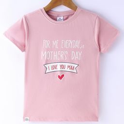 OLLYPOP Sinker Half Sleeves T-Shirt with Text Print - Lily Pink-image-1