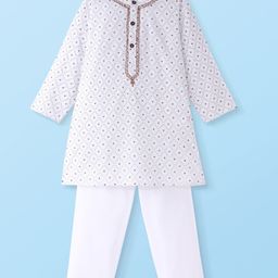 Babyhug Cambric Woven Full Sleeves Embroidered Kurta & Pyjama Set - Off White-image-22