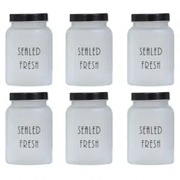 Femora Frosted Glass Jar for Kitchen Storage Black Lid, 1000 ml, Set Of 6-picture-0