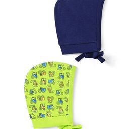 Doodle Poodle Interlock Knit Solid & Vehicle Printed Caps Pack of 2 Navy Blue & Lime Green - Diameter 10 cm-6