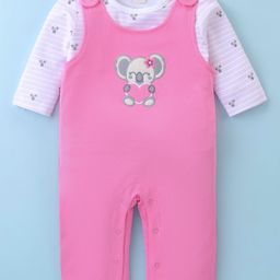 ToffyHouse 100% Cotton Knit Full Sleeves Koala Printed T-Shirt & Dungaree Style Romper - Pink-picture-12