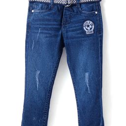 Babyhug Denim Full Length Washed Jeans & Belt With Stretch & Sport Badge - Blue-image-28