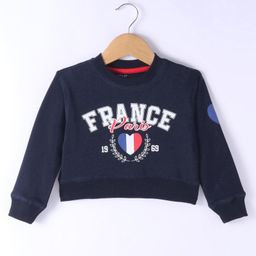 Doreme Terry Knitted Full Sleeves Sweatshirt With Text Print - Navy Blue-picture-24