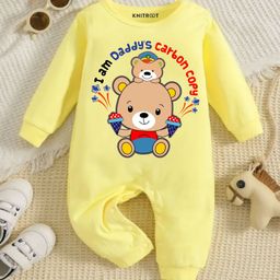KNITROOT Dad Theme Cotton Full Sleeves I Am DaddyS Carbon Copy Text Printed Romper - Yellow-image-19