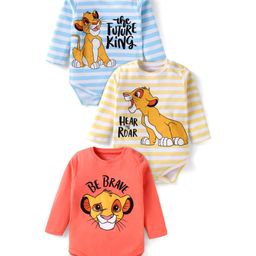 Babyhug Disney Interlock Knit Full Sleeves The Lion King Printed Onesies Pack of 3 - Light Blue Yellow & Red-image-100