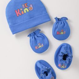 Ben Benny Interlock Knit Cap Mittens & Booties With Be Kind Print - Blue-image-11