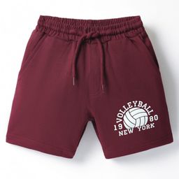 Taeko Looper Knit Knee Length Shorts With Text Print - Maroon-image-39