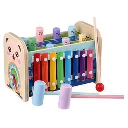 Happy Hues 4 in 1 Multiactivity Wooden Montessori Toys Toddlers- Includes Whack a Mole- Fishing- Xylophone- Sliding Maze & More- Fine Motor Skills & Sensory Toys for Kids-1