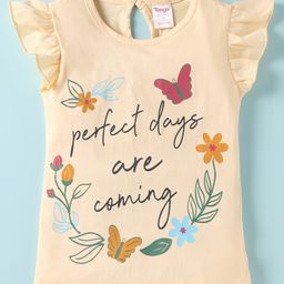 Tango Single Jersey Knit Frill Sleeves Top with Floral Print - Cream-image-17