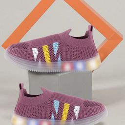 PASSION PETALS Colour Blocked Mesh Detailed LED Slip On Shoes - Onion Pink-image-67