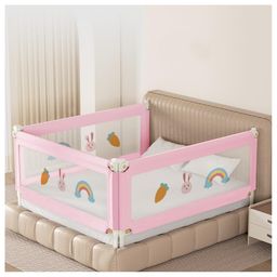 Kids Station Foldable Bed Rail Guard 3 Side, Pink(180 x 180 cm) Adjustable Height Baby Safety Barrier for King Size Bed (6ft x 6ft, Basic)-image-97