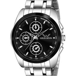 LOUIS DEVIN Men Brass Embellished Dial & Stainless Steel Bracelet Style Straps Analogue Watch LD-G036-BLK-46