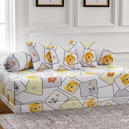 Aura Set Of 6 Orange & Grey Printed Cartoon TC Cotton Diwan Set-7
