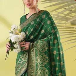 KALINI Green Silk Blend Woven Design Sarees-image-70