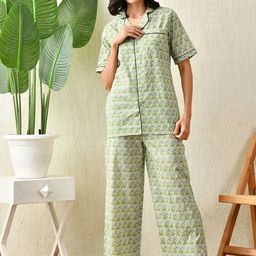 ao services Pue Cotton Printed Boat Neck Half Sleeve Shirt With Palazzos Co-Ords-image-31