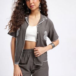 glitchez Floral Self Design Shirt and Shorts Co-Ords-image-93