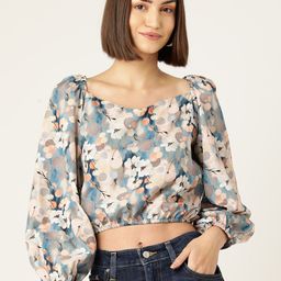 Sleek Italia Floral Print Sweetheart Neck Puff Sleeves Crepe Crop Top-image-57